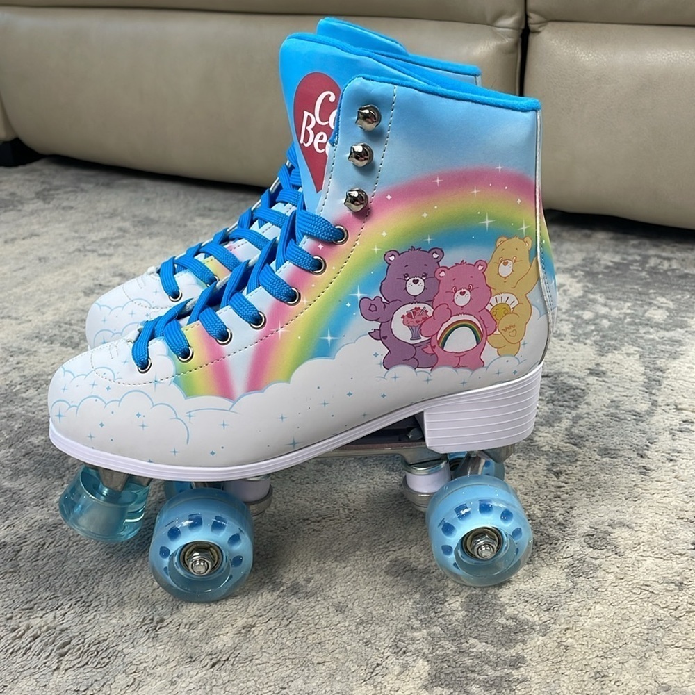 New Dolls Kill Care Bears Roller Skates Glitter Rainbow Cloud Squad Blue Sz 9 - Picture 2 of 12
